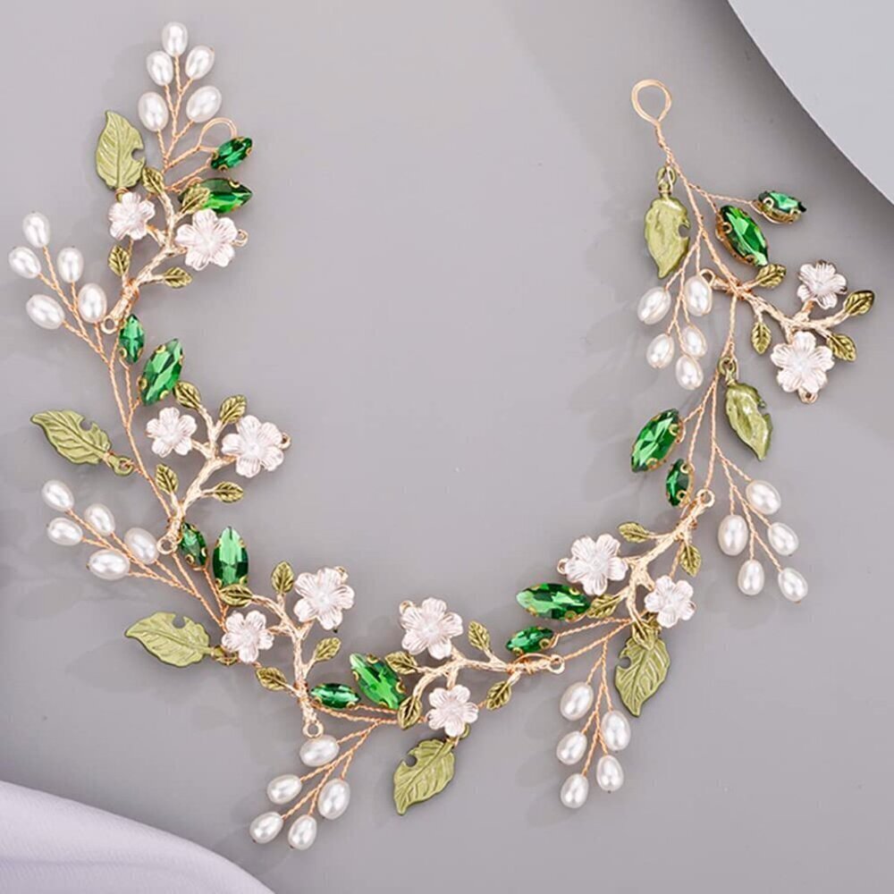 Bridal Cute Flowers Headband for Bride Bridesmaid Green leaf Crystal Hair Piece